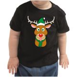 Kerst shirt / t-shirt zwart - Rudolf het rendier voor peuters / kinderen - jongen / meisje