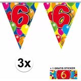 3x vlaggenlijn 6 jaar met gratis sticker