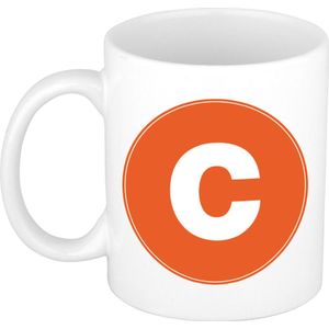 Mok / beker met de letter C oranje bedrukking voor het maken van een naam / woord - koffiebeker / koffiemok - namen beker
