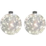 3x Glazen decoratie kerstballen met 20 led lampjes verlichting 12 cm - Kerstversiering/kerstdecoratie