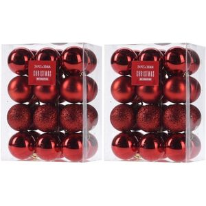 48x Rode kunststof kerstballen 3 cm - Glans/mat/glitter - Onbreekbare kerstballen plastic - Kerstboomversiering rood