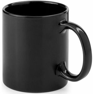Bellatio Design Koffie mokken/bekers - keramiek - glans - met oor - zwart - 370 ml