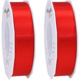 2x Luxe Hobby/decoratie rode satijnen sierlinten 2,5 cm/25 mm x 25 meter- Luxe kwaliteit - Cadeaulint satijnlint/ribbon