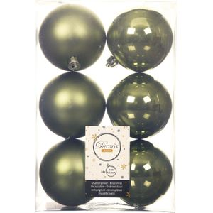 24x stuks kunststof kerstballen mos groen 8 cm - Mat/glans - Onbreekbare plastic kerstballen