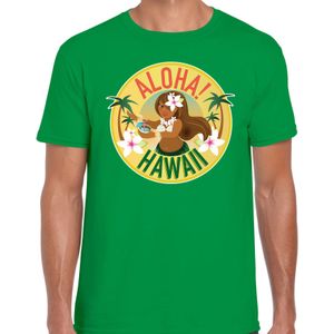 Hawaii feest t-shirt / shirt Aloha Hawaii voor heren - groen - Hawaiiaanse party outfit / kleding/ verkleedkleding/ carnaval shirt