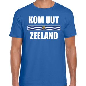 Kom uut Zeeland met vlag Zeeland t-shirt blauw heren - Zeeuws dialect cadeau shirt