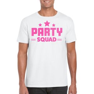 Bellatio Decorations Verkleed T-shirt voor heren - party squad - wit - roze glitter - carnaval