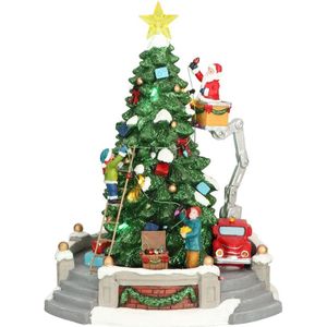 Kerstdorp kerstboom - met verlichting - 27 cm - kerstdorp beeldjes - kerstversiering