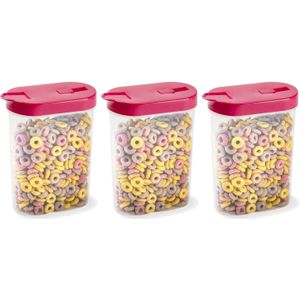 Plasticforte Voedselcontainer strooibus - 3x - roze - inhoud 1 liter - kunststof - 15 x 7 x 19 cm