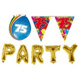 Folat - Verjaardag feestversiering 75 jaar PARTY letters en 16x ballonnen met 2x plastic vlaggetjes