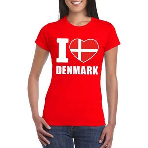 Rood I love Denemarken/ Denmark supporter shirt dames - Deens t-shirt dames