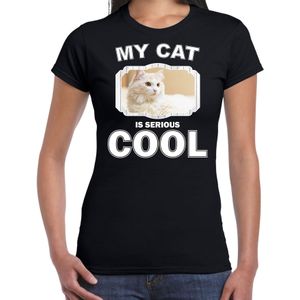 Witte kat katten t-shirt my cat is serious cool zwart - dames - katten / poezen liefhebber cadeau shirt