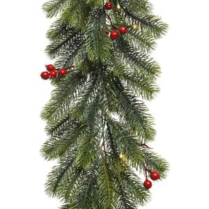 Kerst dennenslinger/dennenguirlande groen met decoratie 30 x 180 cm - Kerstslingers met kerstverlichting - Guirlandes kerstversiering