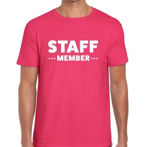Staff member tekst t-shirt fuchsia roze heren - evenementen crew / personeel shirt