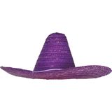 Carnaval verkleed set - Mexicaanse sombrero hoed met plaksnor - paars - heren
