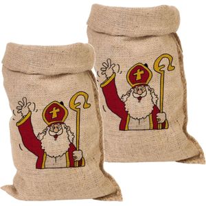 Set van 2x stuks jute Sinterklaas cadeau zakken groot 50 x 80 cm - Sint feestartikelen jute kadozakken