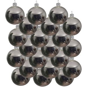 18x Zilveren glazen kerstballen 6 cm - Glans/glanzende - Kerstboomversiering zilver