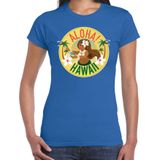 Hawaii feest t-shirt / shirt Aloha Hawaii voor dames - blauw - Hawaiiaanse party outfit / kleding/ verkleedkleding/ carnaval shirt