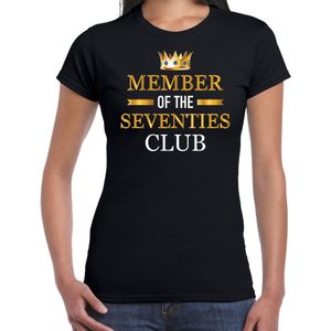 Member of the seventies club cadeau t-shirt - zwart - dames - 70 jaar verjaardag kado shirt / outfit