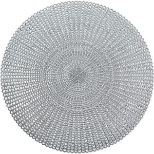 6x Ronde placemats zilver geponste gaatjes 41 cm - Tafeldecoratie - Borden onderleggers van kunststof