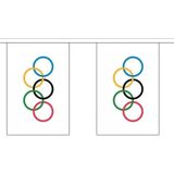 Olympische spelen versiering decoratie vlaggetjes pakket - vlag 90 x 150 cm en 3x een vlaggenlijnen van 3 meter