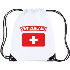 Zwitserland nylon rijgkoord rugzak/ sporttas wit met Zwitserse vlag