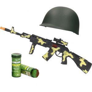 Leger soldaten verkleed set volwassenen - Helm/Machinegeweer/schminkstift