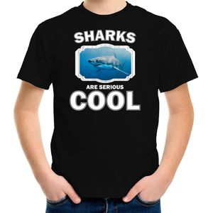 Dieren haaien t-shirt zwart kinderen - sharks are serious cool shirt  jongens/ meisjes - cadeau shirt haai/ haaien liefhebber - kinderkleding / kleding