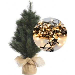 Mini kerstboom 45 cm - met kerstverlichting warm wit 300cm -40 leds