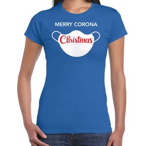 Merry corona Christmas fout Kerstshirt / Kerst t-shirt blauw voor dames - Kerstkleding / Christmas outfit