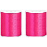 2x Hobby/decoratie fuchsia roze satijnen sierlinten 10 cm/100 mm x 25 meter - Cadeaulinten satijnlinten/ribbons