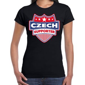 Czech supporter schild t-shirt zwart voor dames - Tsjechie landen t-shirt / kleding - EK / WK / Olympische spelen outfit