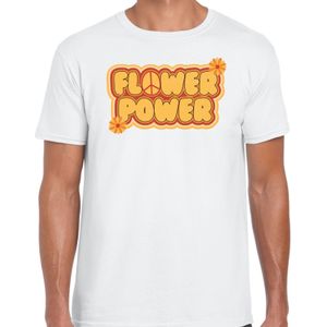 Bellatio Decorations hippie t-shirt voor heren - flower power - vintage - wit - jaren 60 themafeest