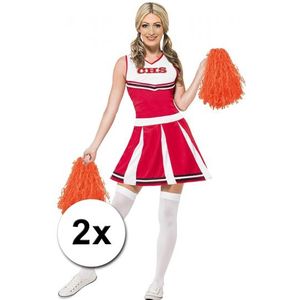 2x Stuks cheerball/pompom oranje met ringgreep 28 cm - Cheerleader verkleed accessoires