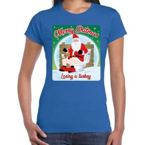 Fout Kerstshirt / t-shirt  - Merry shitmas losing a turkey - blauw voor dames - kerstkleding / kerst outfit