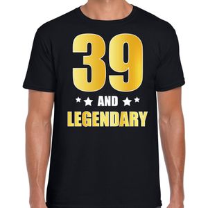 39 and legendary verjaardag cadeau t-shirt / shirt - zwart - gouden en witte letters - voor heren - 39 jaar  / outfit