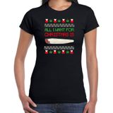 Bellatio Decorations foute Kersttrui/t-shirt dames - All i want for Christmas is wiet - zwart -joint