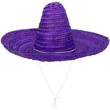 Carnaval verkleed set - Mexicaanse sombrero hoed dia 49 cm met plaksnor - paars - heren