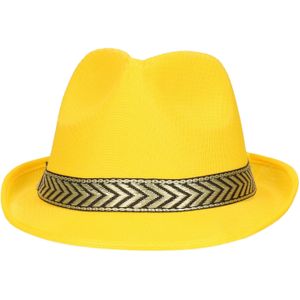 Fiestas Guirca Carnaval verkleed Trilby/gangster hoedje - geel - polyester - heren/dames