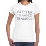 Glitter and Glamour zilver glitter tekst t-shirt wit dames -  zilver glitter and Glamour shirt