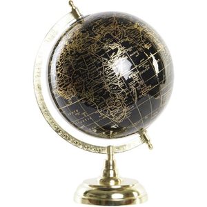 Items Deco Wereldbol/globe op voet - kunststof - zwart/goud - home decoratie artikel - D18 x H33 cm