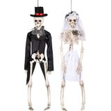 Set van 2x horror hang decoratie skelet bruid en bruidegom pop 41 cm - Halloween versiering hangende poppen