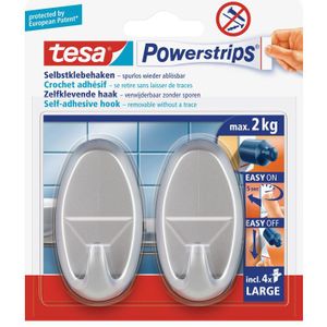 6x Tesa Powerstrips mat chroom haken ovaal large - Klusbenodigdheden - Huishouden - Verwijderbare haken - Opplak haken 2 stuks