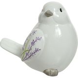 Set van 2x stuks decoratie dieren beeldjes vogels wit met lavendel bloemen 9 cm