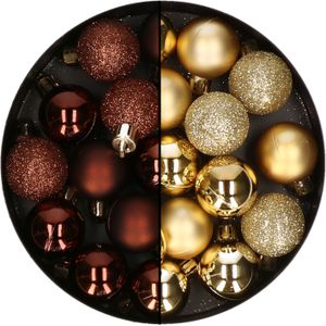 Kerstballen mini - 40x st - goud en donkerbruin - 3 cm - kunststoff - kerstversiering