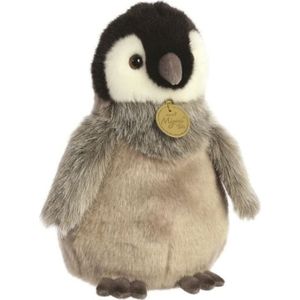 Aurora Miyoni pluche knuffeldier Pinguin kuiken - grijs - 23 cm - Artic thema speelgoed dieren