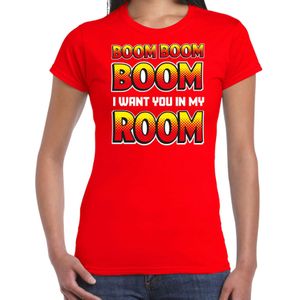 Bellatio Decorations Foute party t-shirt dames - Boom boom boom i want you in my room - rood - carnaval