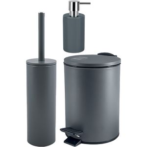 Spirella Badkamer accessoires set - WC-borstel/pedaalemmer/zeeppompje - metaal/keramiek - donkergrijs - Luxe uitstraling