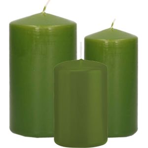 Trend Candles - Stompkaarsen set 3x stuks olijfgroen 8-10-12 cm