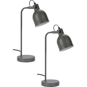 2x stuks tafellampen/bureaulampjes grijs metaal 38 x 11 cm - Woonkamer/kantoor lampjes